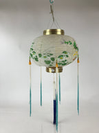 Japanese Hanging Paper Lantern Vtg Chochin Festival Washi Wood Frame Floral LT58
