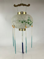 Japanese Hanging Paper Lantern Vtg Chochin Festival Washi Wood Frame Floral LT58
