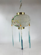 Japanese Hanging Paper Lantern Vtg Chochin Festival Washi Wood Frame Floral LT58