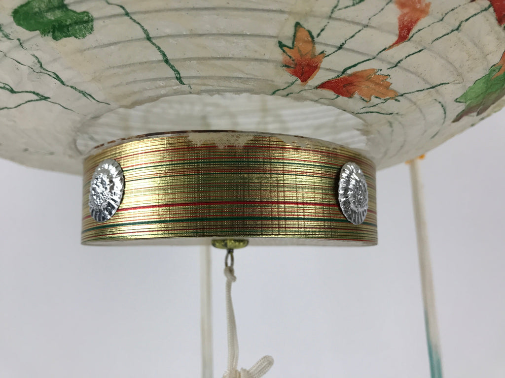 Japanese Hanging Paper Lantern Vtg Chochin Festival Washi Wood Frame Floral LT58