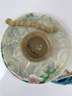 Japanese Hanging Paper Lantern Vtg Chochin Festival Washi Wood Frame Floral LT58