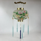 Japanese Hanging Paper Lantern Vtg Chochin Festival Washi Wood Frame Floral LT58