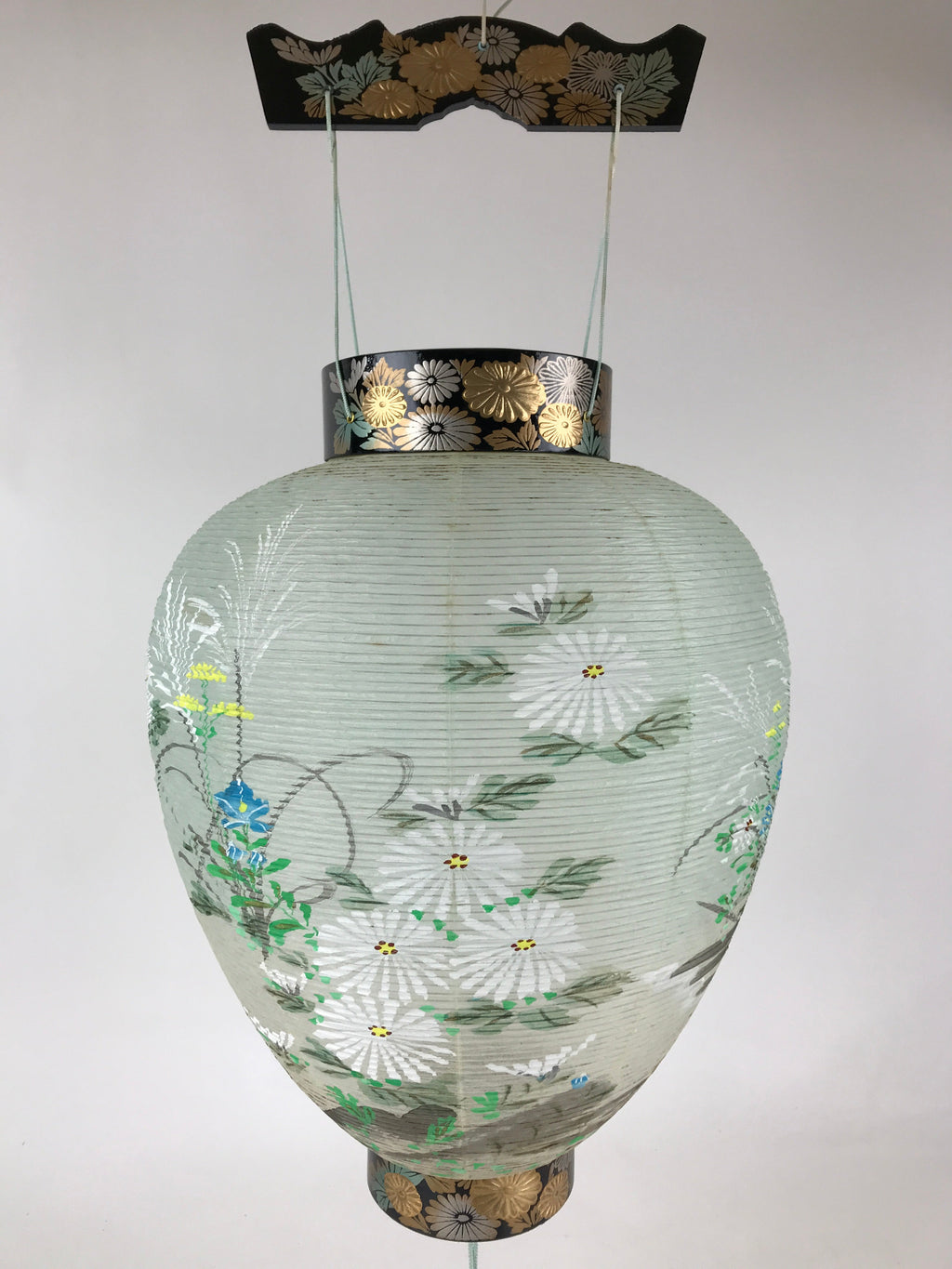 Japanese Hanging Paper Lantern Vtg Chochin Obon Festival Washi Wood Frame LT59