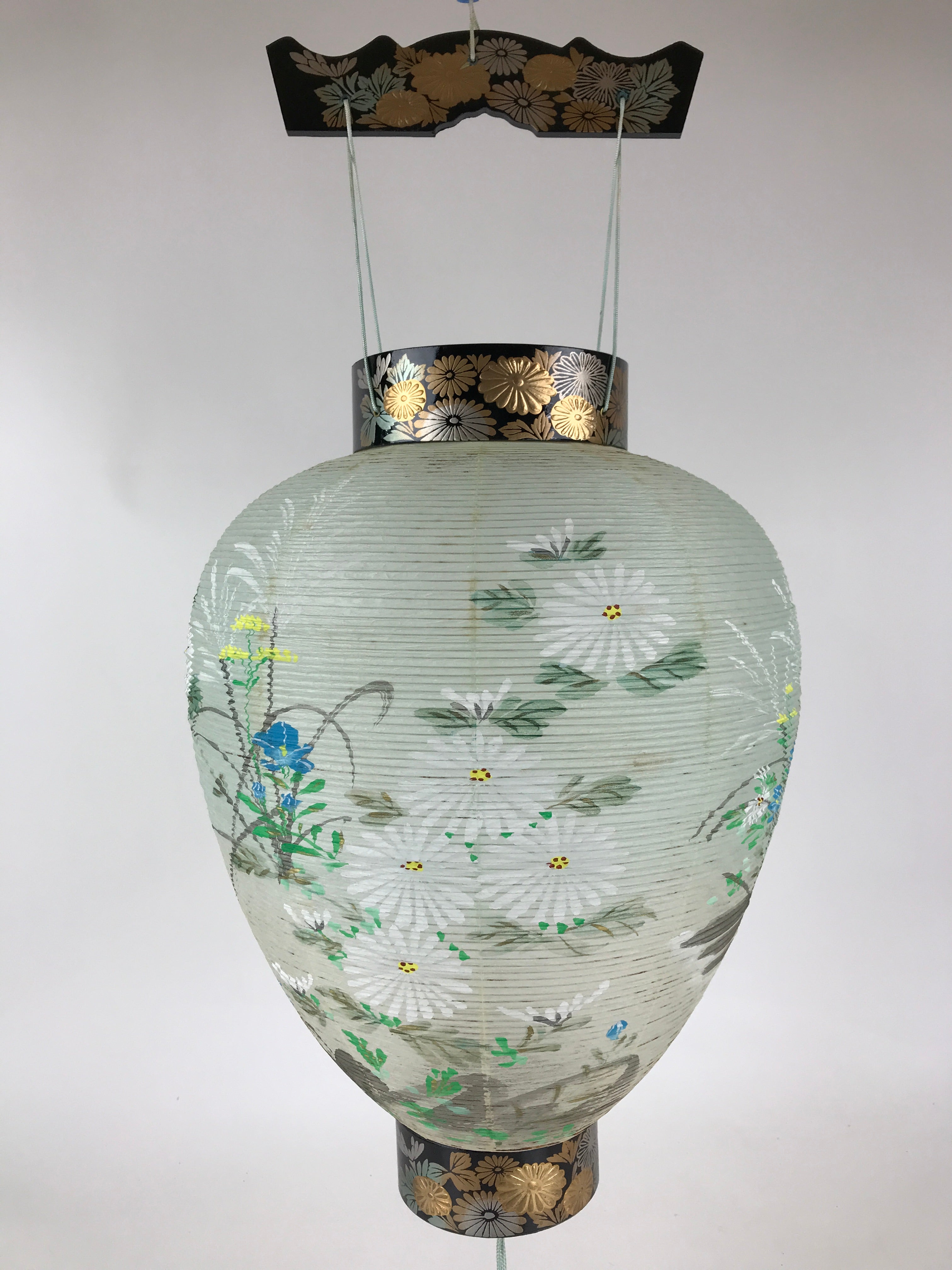 Japanese Hanging Paper Lantern Vtg Chochin Obon Festival Washi Wood Frame LT60