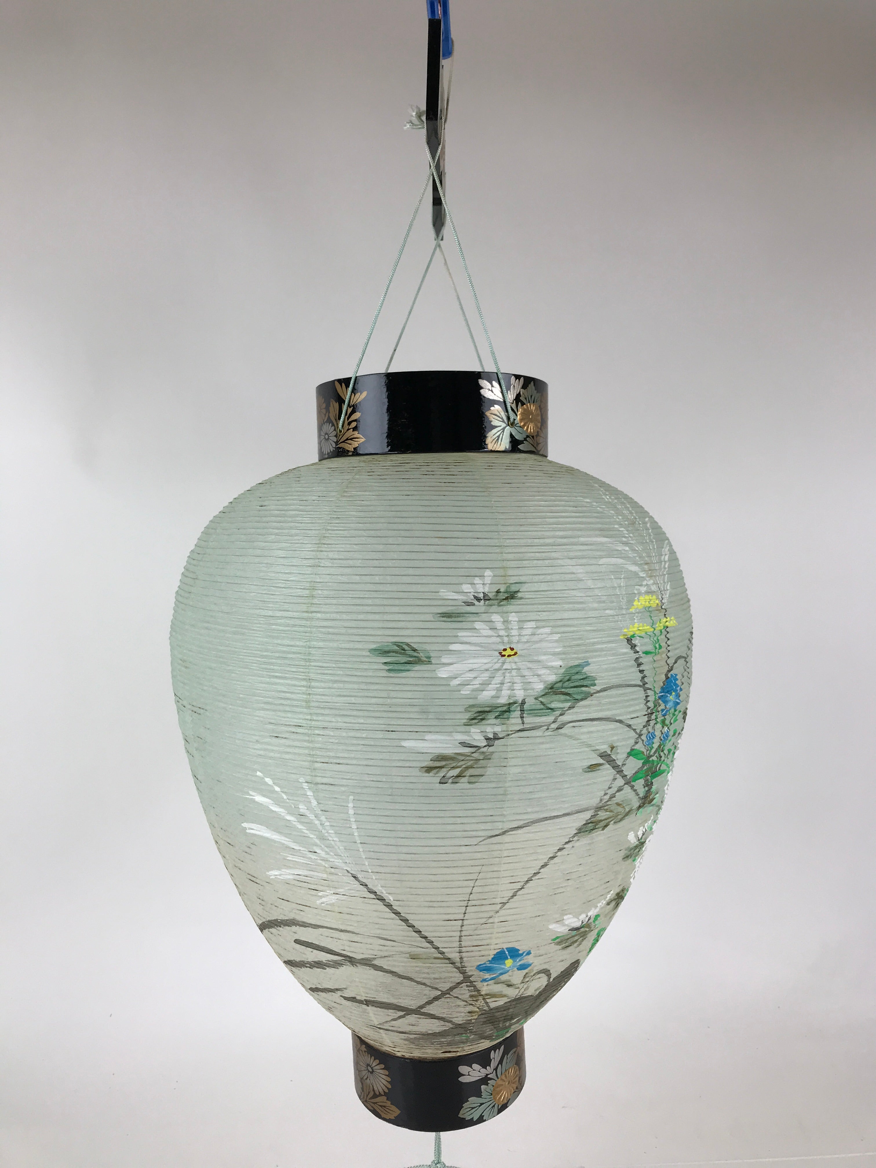Japanese Hanging Paper Lantern Vtg Chochin Obon Festival Washi Wood Frame LT60