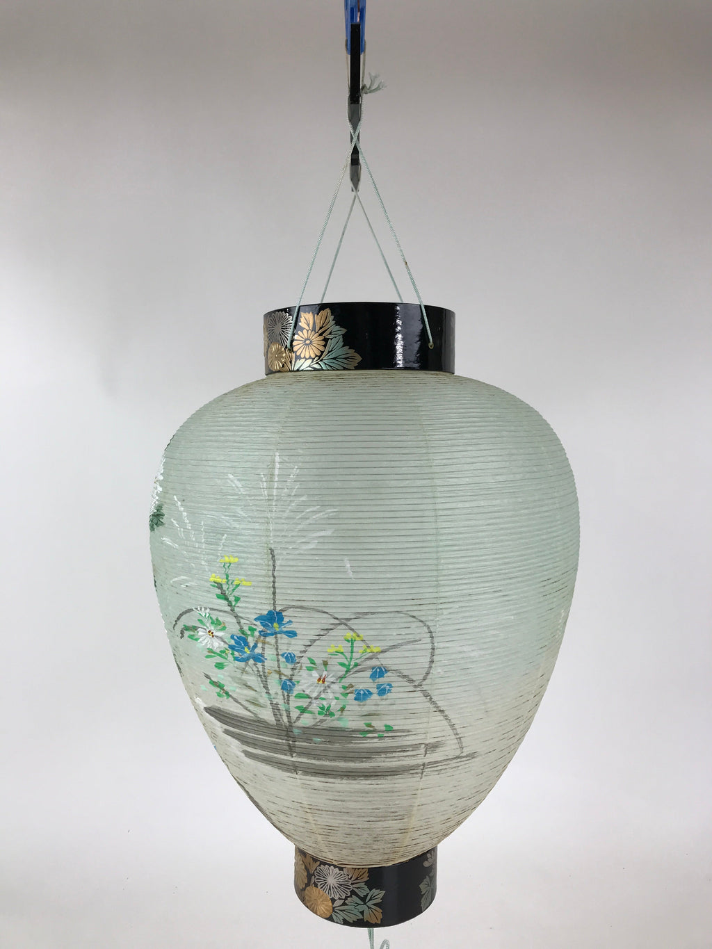 Japanese Hanging Paper Lantern Vtg Chochin Obon Festival Washi Wood Frame LT60