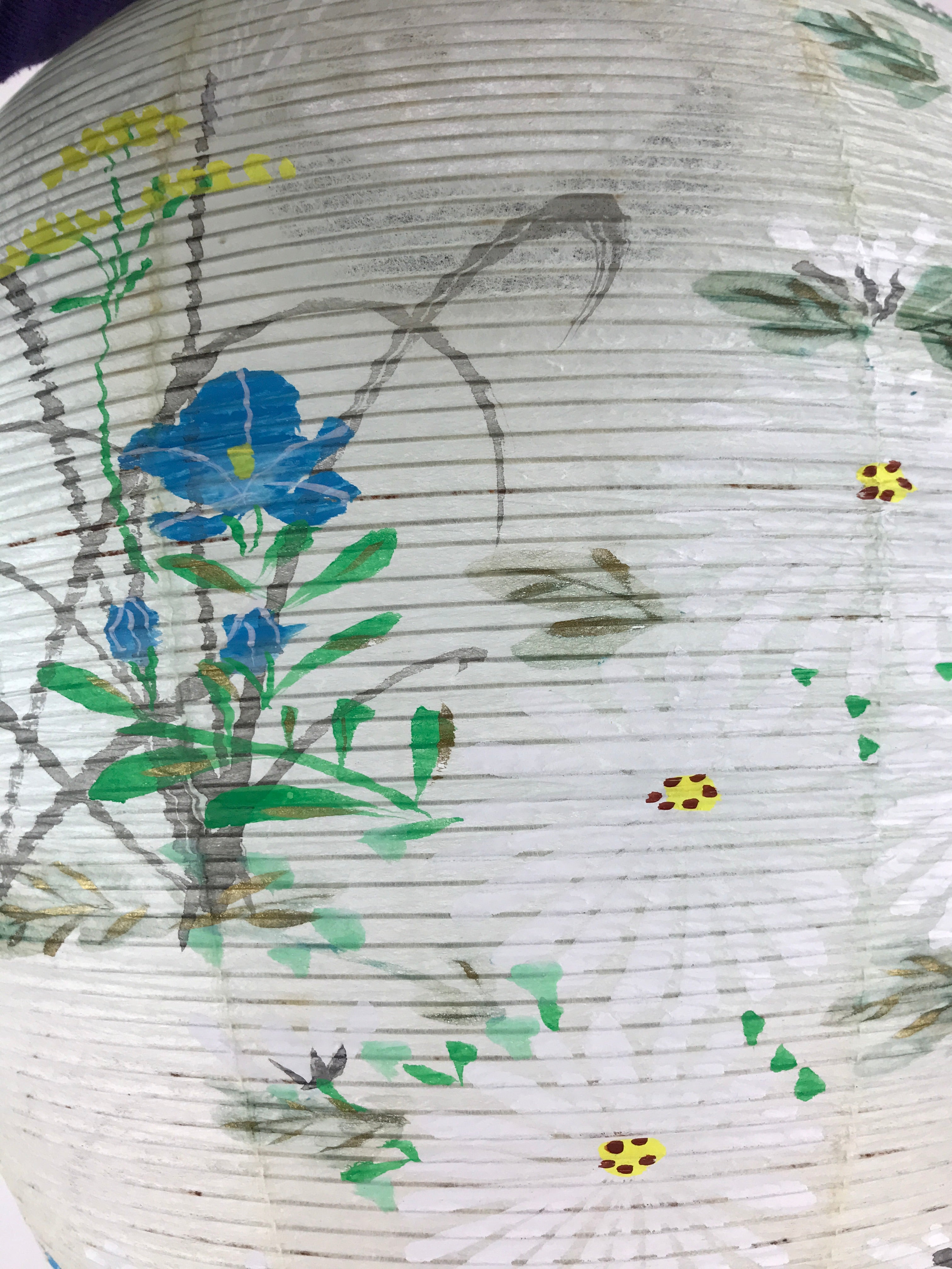 Japanese Hanging Paper Lantern Vtg Chochin Obon Festival Washi Wood Frame LT60