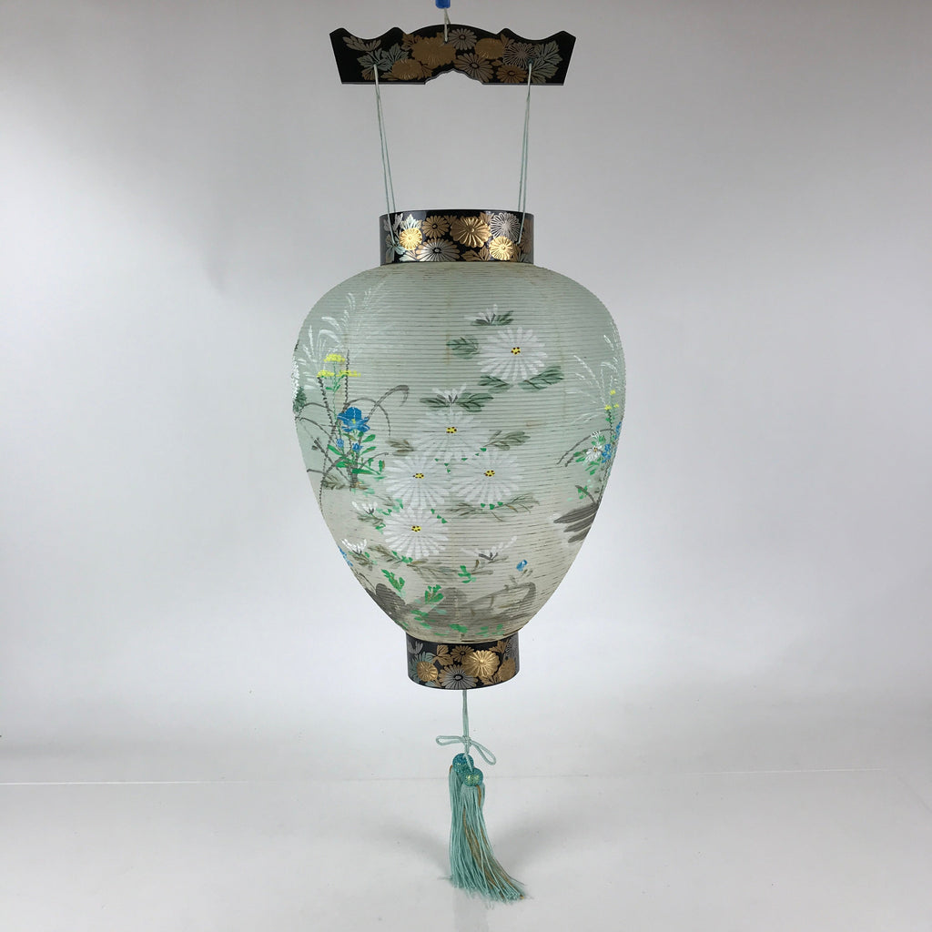 Japanese Hanging Paper Lantern Vtg Chochin Obon Festival Washi Wood Frame LT60