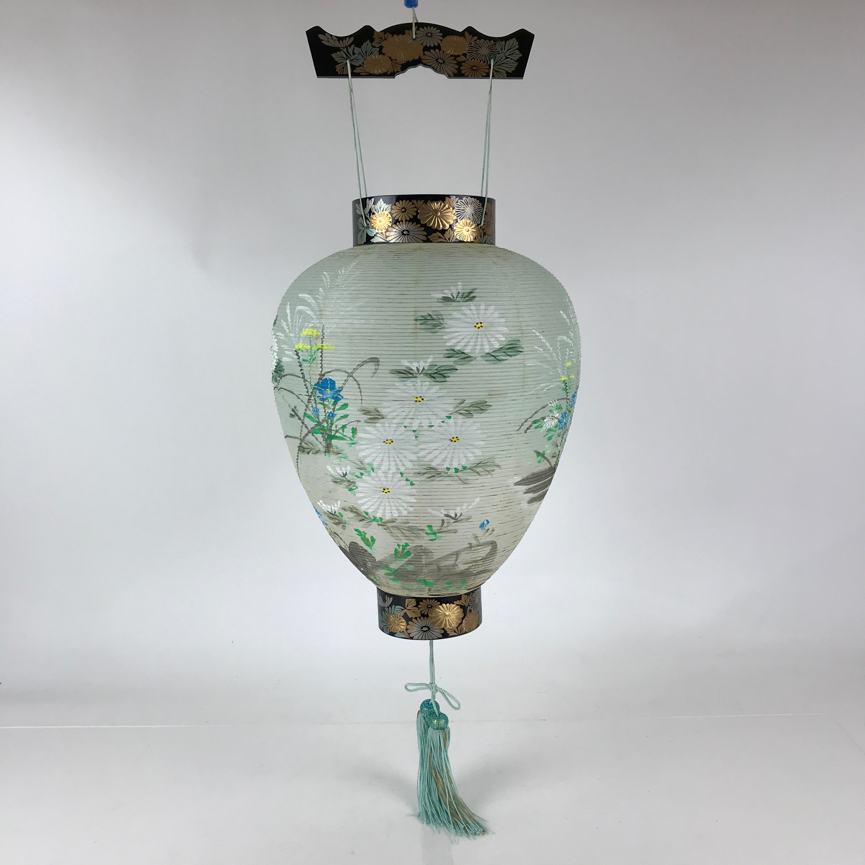 Japanese Hanging Paper Lantern Vtg Chochin Obon Festival Washi Wood Frame LT60