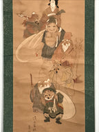 Japanese Hanging Scroll 7 Lucky Gods Auspicious Picture Vtg 1930 Kakejiku SC789