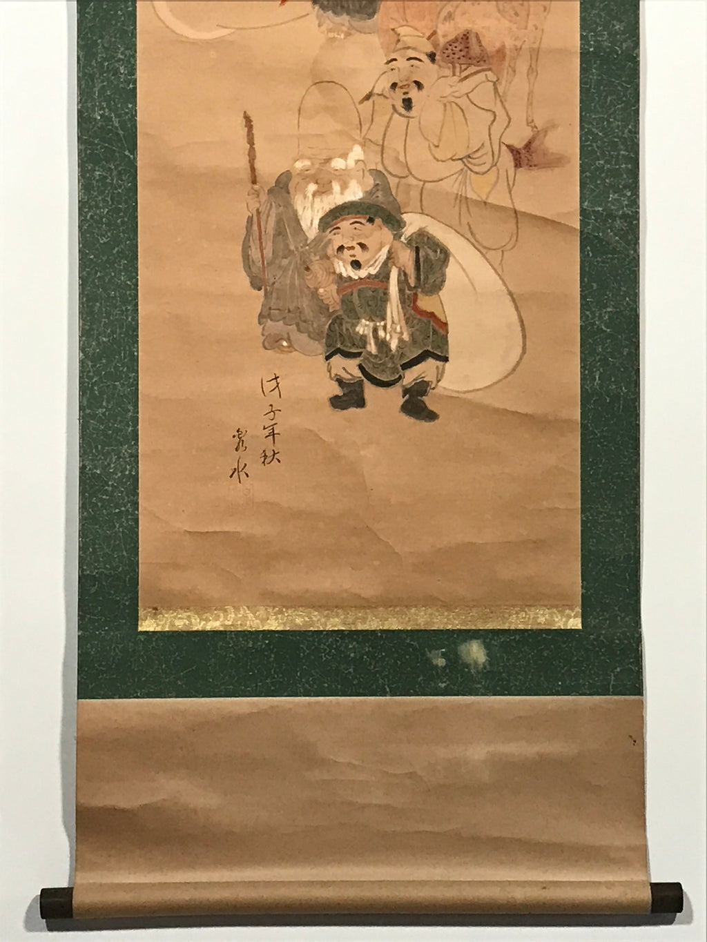 Japanese Hanging Scroll 7 Lucky Gods Auspicious Picture Vtg 1930 Kakejiku SC789