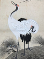 Japanese Hanging Scroll Crane Sunrise Picture Auspicious Vtg Kakejiku SC762