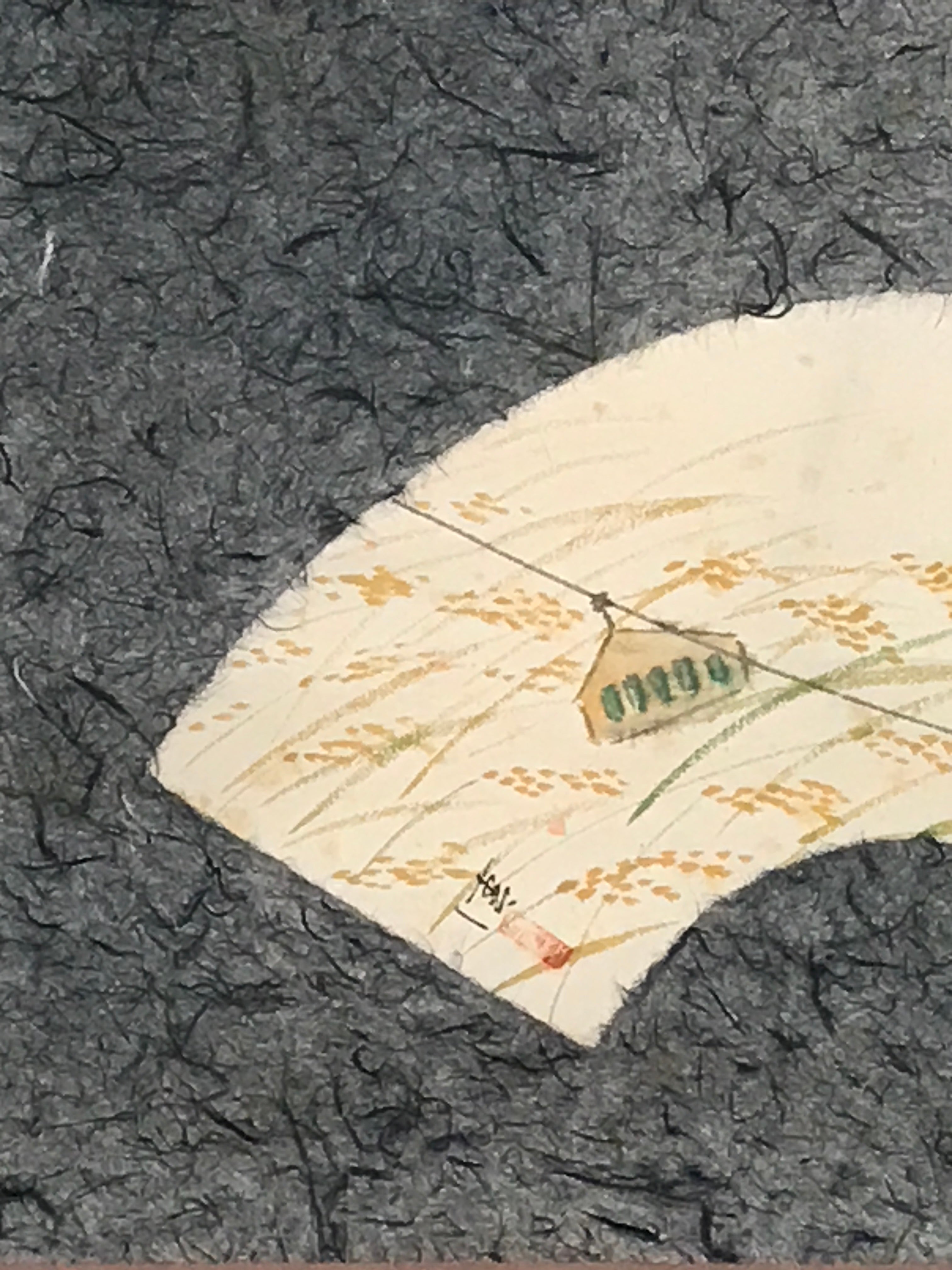 Japanese Hanging Scroll Fan Shape Mount Ibuki Ontake Kakejiku Kakemono SC806