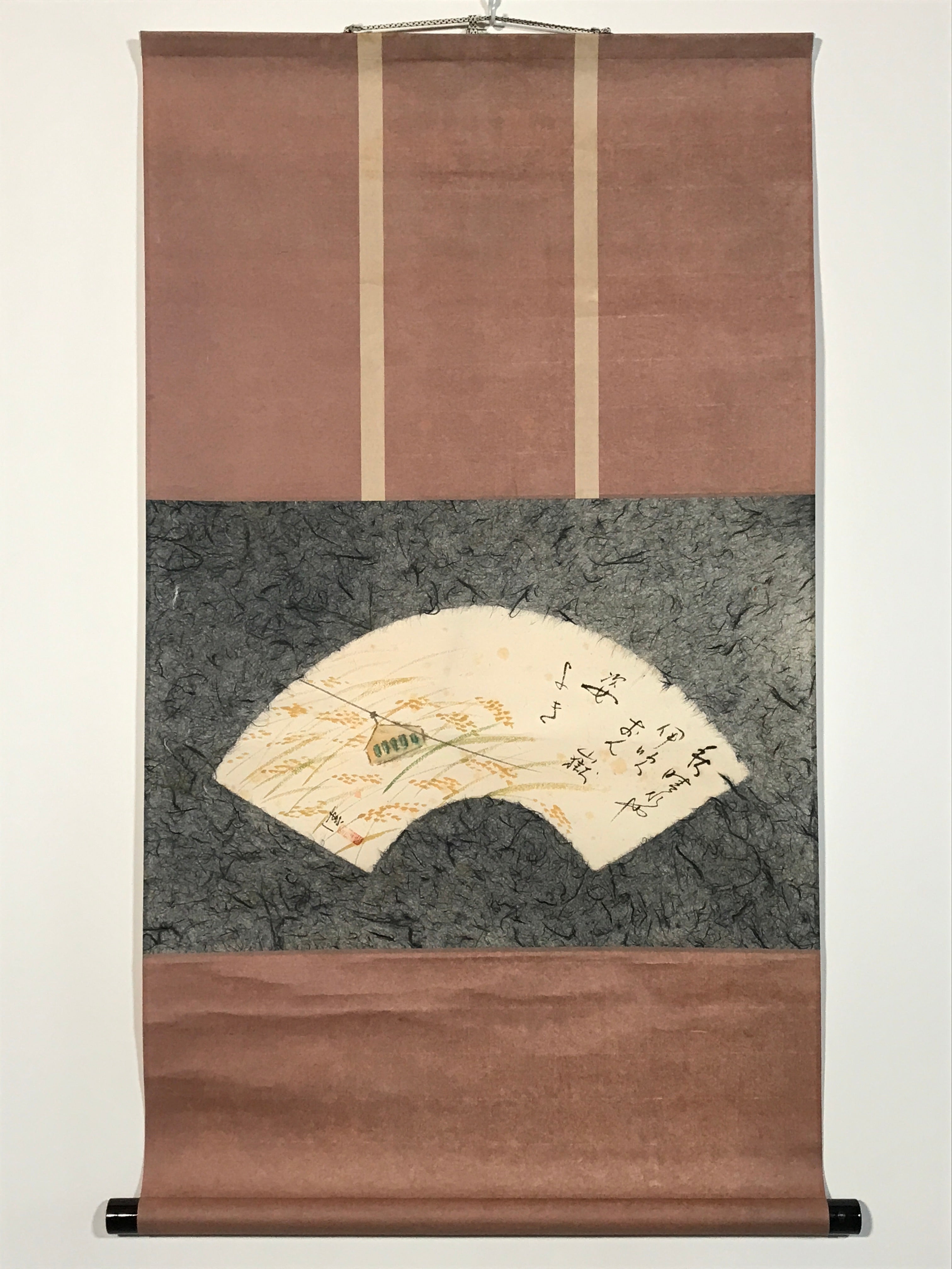 Japanese Hanging Scroll Fan Shape Mount Ibuki Ontake Kakejiku Kakemono SC806