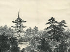 Japanese Hanging Scroll Forest And Five-Storied Pagoda Kakejiku Kakemono SC791