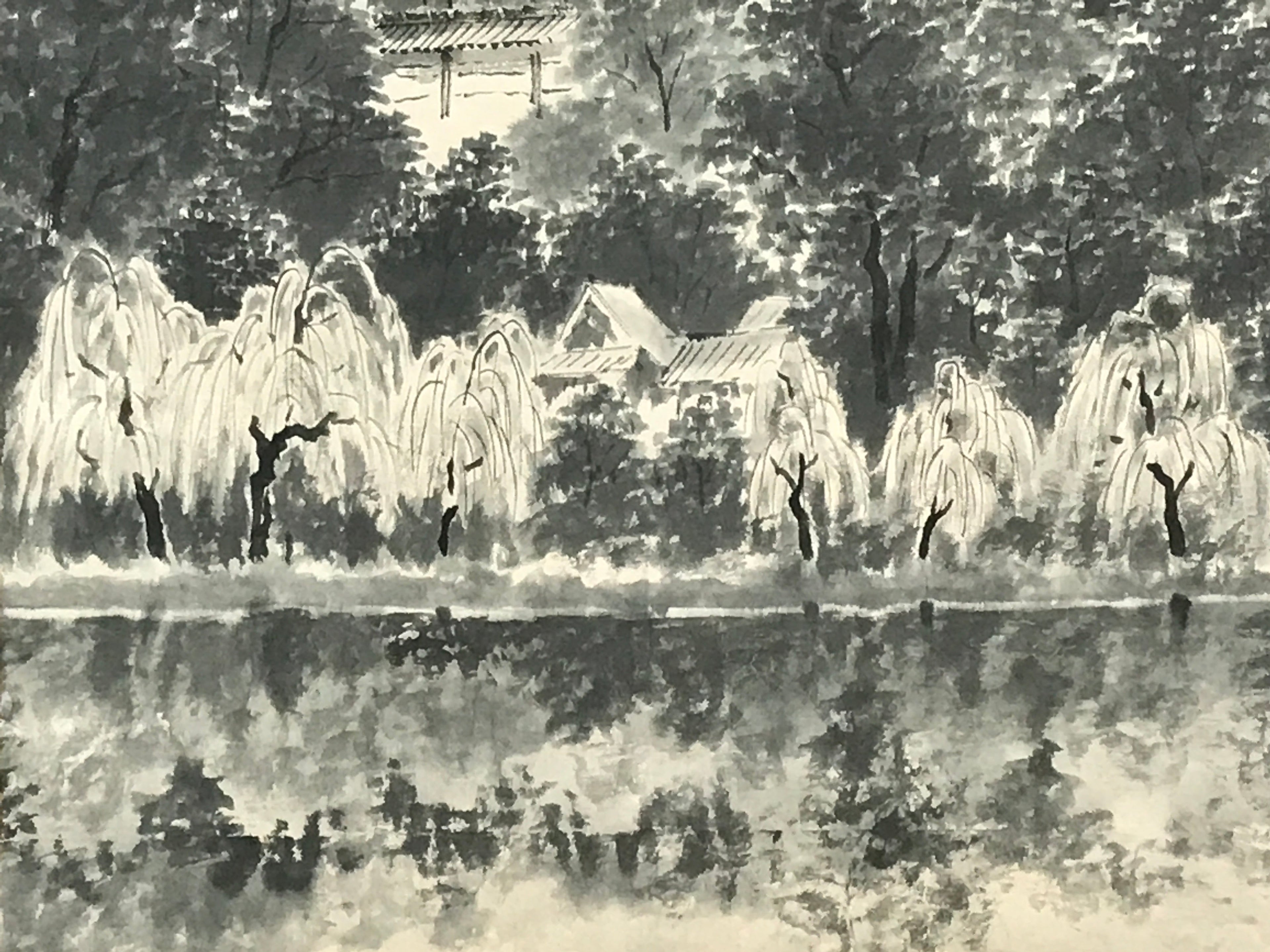 Japanese Hanging Scroll Forest And Five-Storied Pagoda Kakejiku Kakemono SC791
