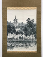 Japanese Hanging Scroll Forest And Five-Storied Pagoda Kakejiku Kakemono SC791