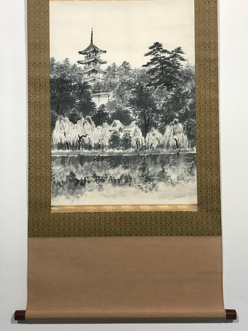 Japanese Hanging Scroll Forest And Five-Storied Pagoda Kakejiku Kakemono SC791