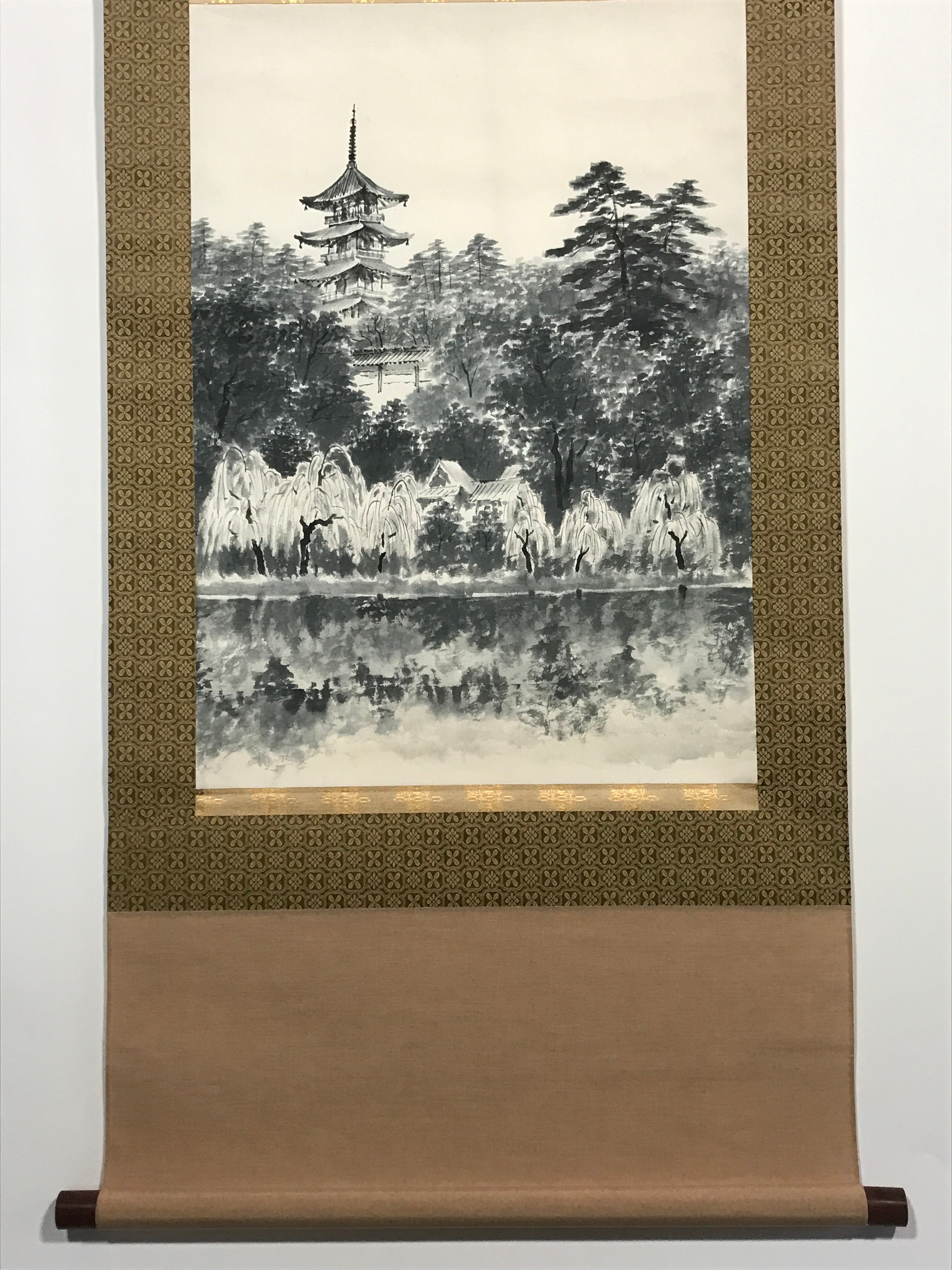Japanese Hanging Scroll Forest And Five-Storied Pagoda Kakejiku Kakemono SC791