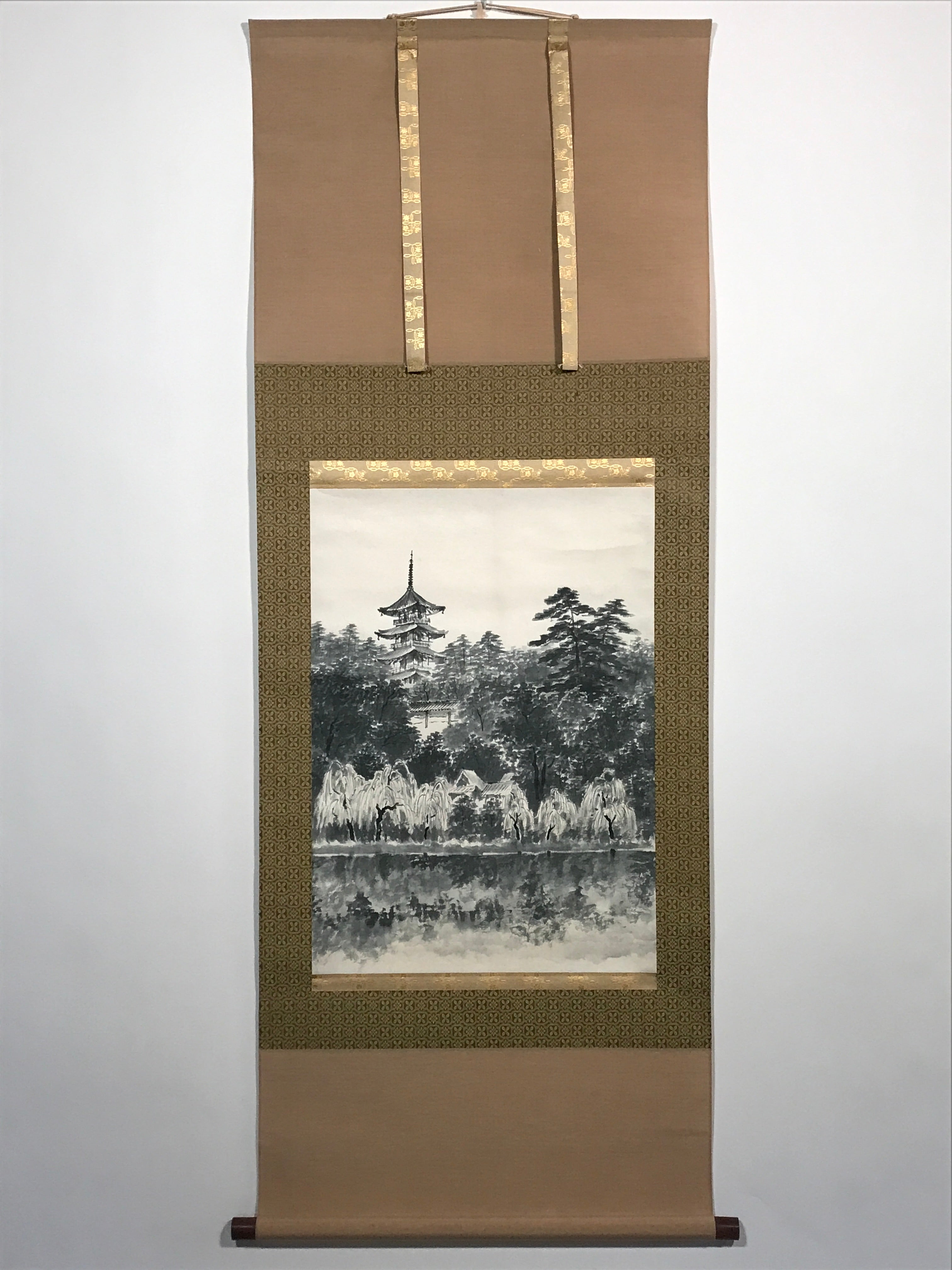 Japanese Hanging Scroll Forest And Five-Storied Pagoda Kakejiku Kakemono SC791
