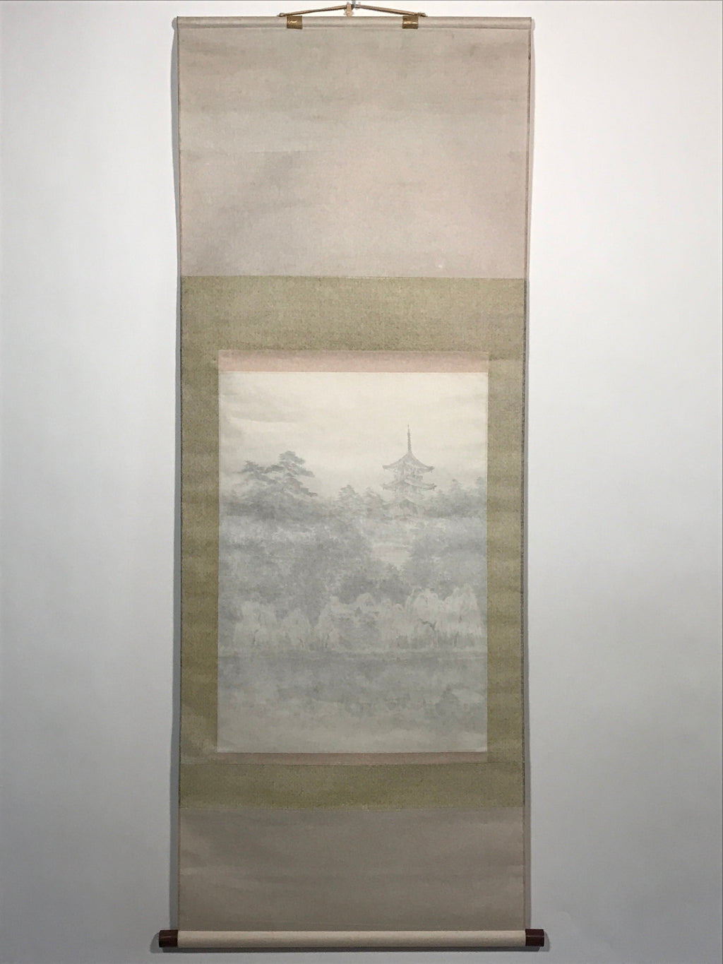 Japanese Hanging Scroll Forest And Five-Storied Pagoda Kakejiku Kakemono SC791