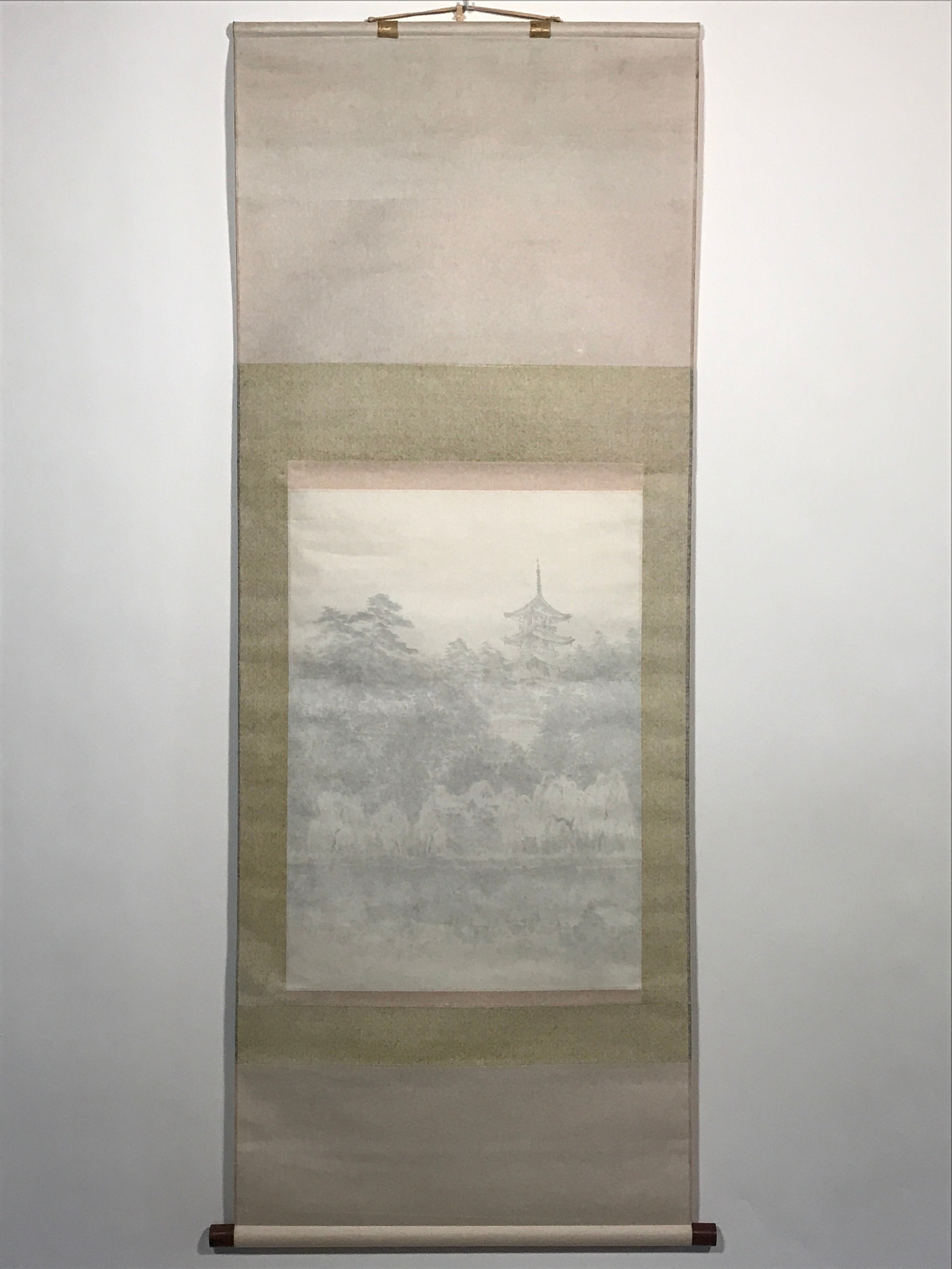 Japanese Hanging Scroll Forest And Five-Storied Pagoda Kakejiku Kakemono SC791