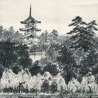 Japanese Hanging Scroll Forest And Five-Storied Pagoda Kakejiku Kakemono SC791
