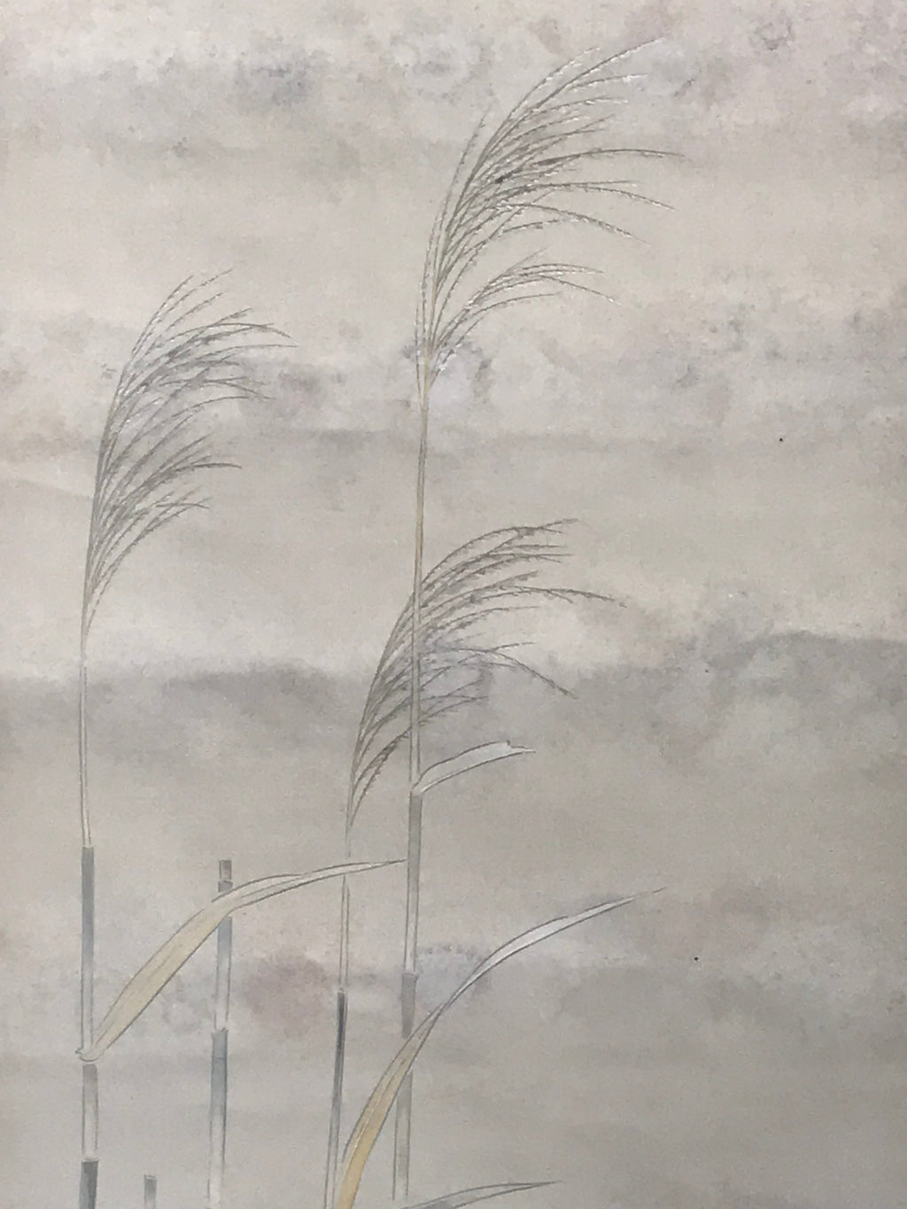 Japanese Hanging Scroll Green Kingfisher Riverside Reed Kakejiku Kakemono SC778