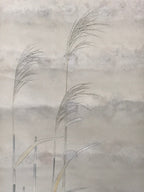 Japanese Hanging Scroll Green Kingfisher Riverside Reed Kakejiku Kakemono SC778