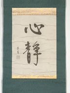 Japanese Hanging Scroll Kanji Calligraphy Art Black Ink Vtg Kakejiku Kakemono SC