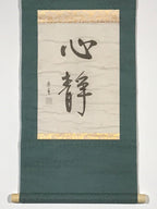 Japanese Hanging Scroll Kanji Calligraphy Art Black Ink Vtg Kakejiku Kakemono SC