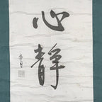 Japanese Hanging Scroll Kanji Calligraphy Art Black Ink Vtg Kakejiku Kakemono SC