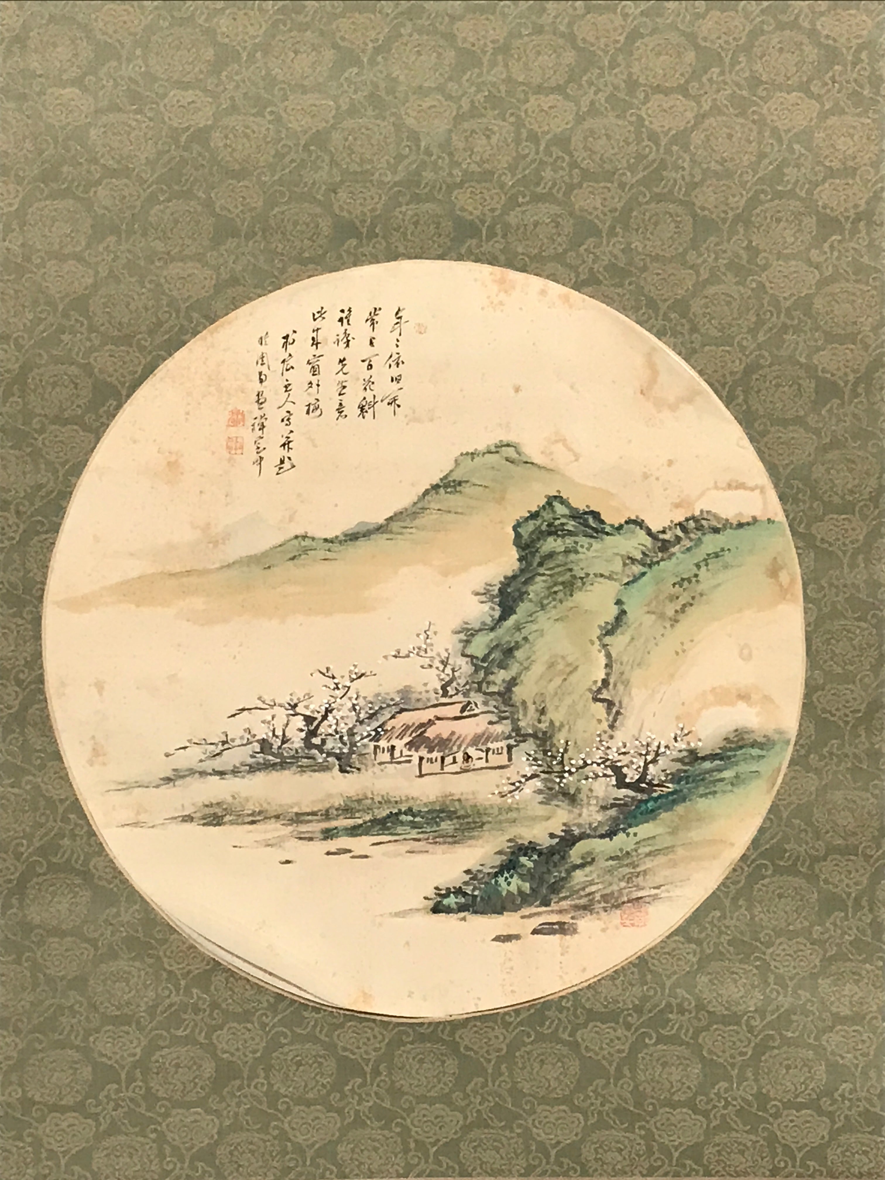 Japanese Hanging Scroll Kanji Poetry Spring Village Kakejiku Kakemono SC793