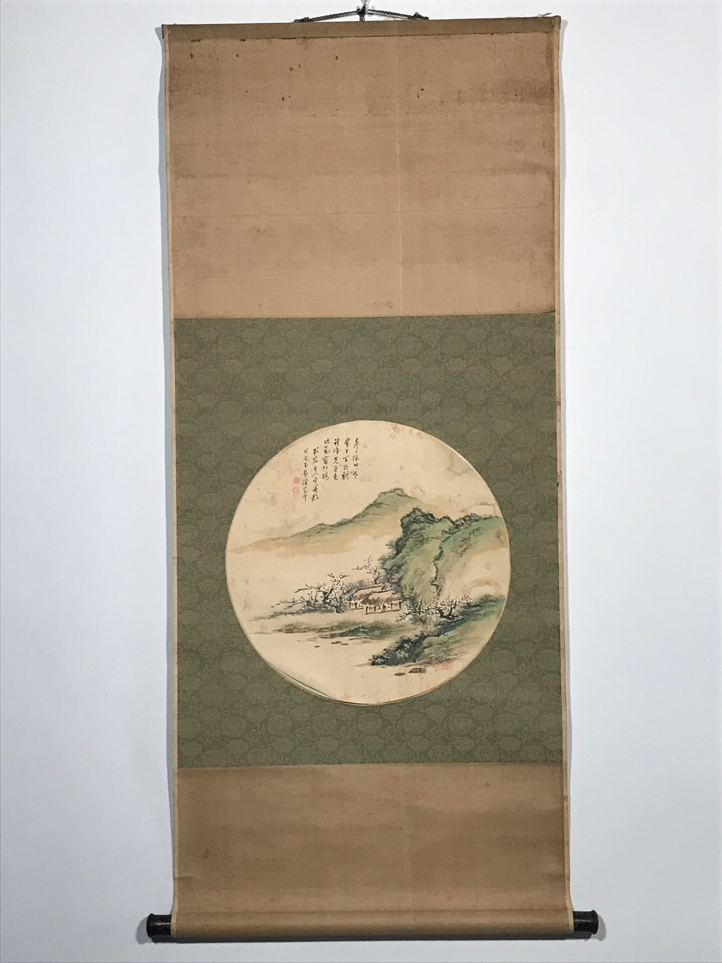 Japanese Hanging Scroll Kanji Poetry Spring Village Kakejiku Kakemono SC793