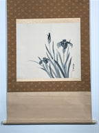 Japanese Hanging Scroll Nihon-ga Black Ink Art Iris Vtg Kakejiku Kakemono SC769