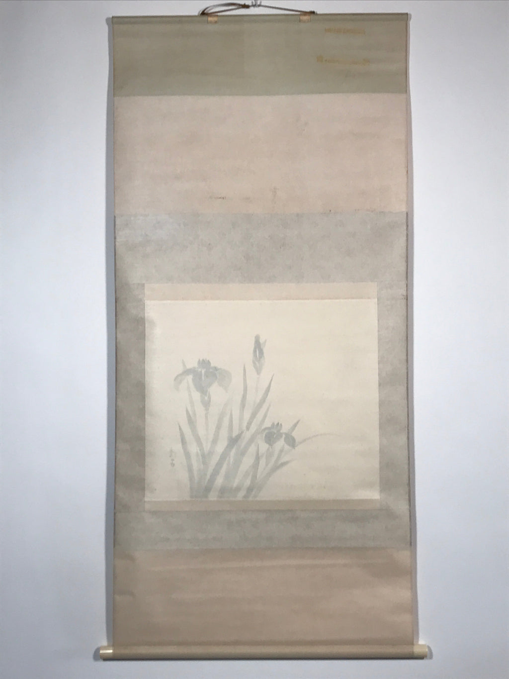 Japanese Hanging Scroll Nihon-ga Black Ink Art Iris Vtg Kakejiku Kakemono SC769
