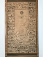 Japanese Hanging Scroll Printed Buddha Village Image Vtg Kakejiku Kakemono SC802