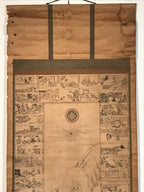 Japanese Hanging Scroll Printed Buddha Village Image Vtg Kakejiku Kakemono SC802