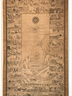 Japanese Hanging Scroll Printed Buddha Village Image Vtg Kakejiku Kakemono SC802