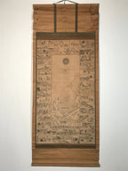 Japanese Hanging Scroll Printed Buddha Village Image Vtg Kakejiku Kakemono SC802