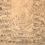 Japanese Hanging Scroll Printed Buddha Village Image Vtg Kakejiku Kakemono SC802