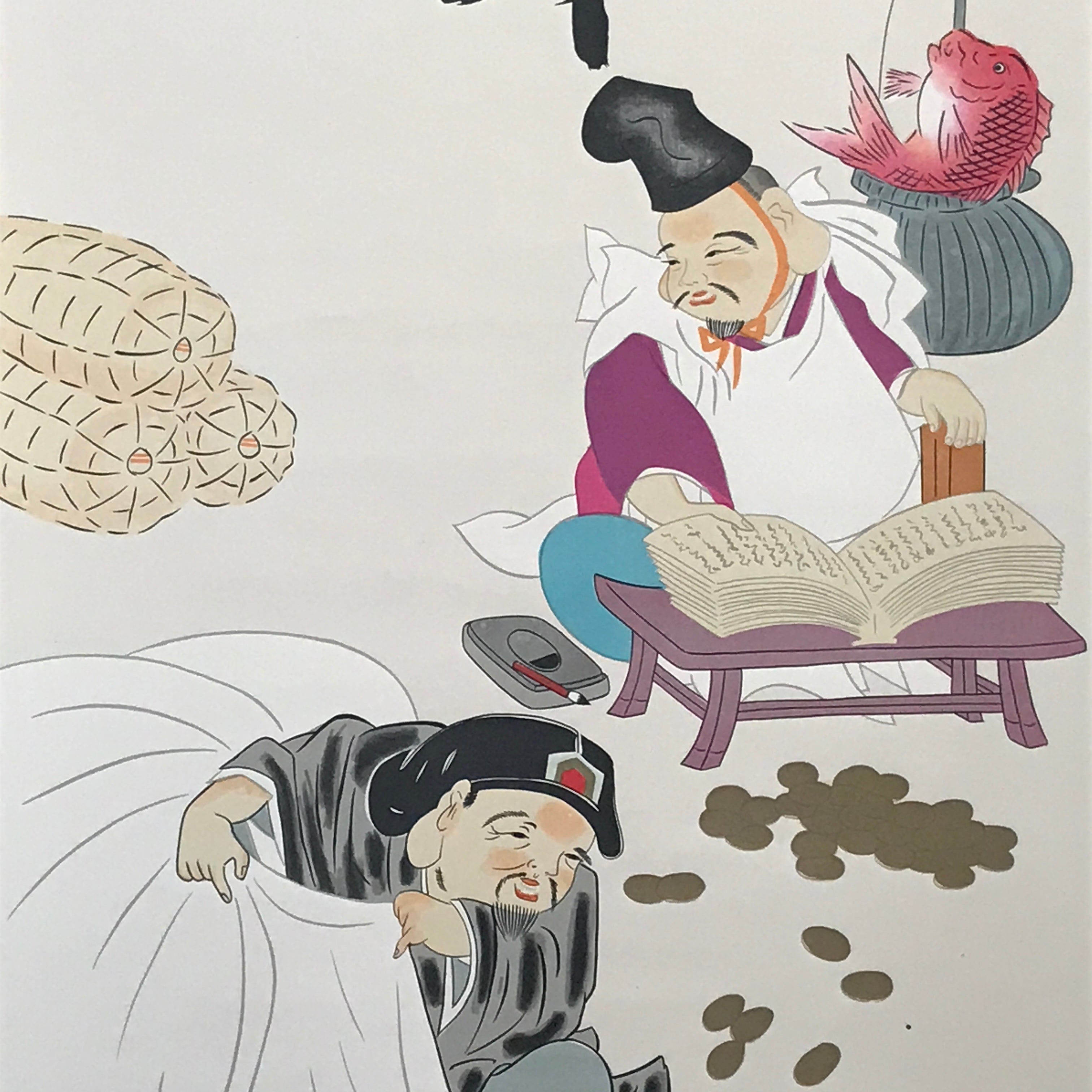 Japanese Hanging Scroll Printed Lucky Gods Ebis Daikoku Kakejiku Kakemono SC771