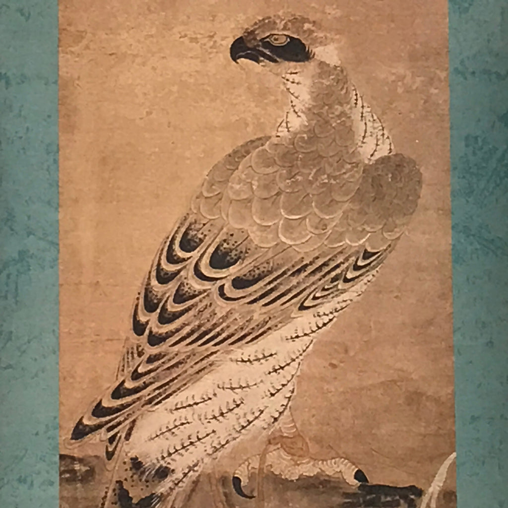 Japanese Hanging Scroll Printed Nihon-ga Hawk Victory Kakejiku Kakemono SC766