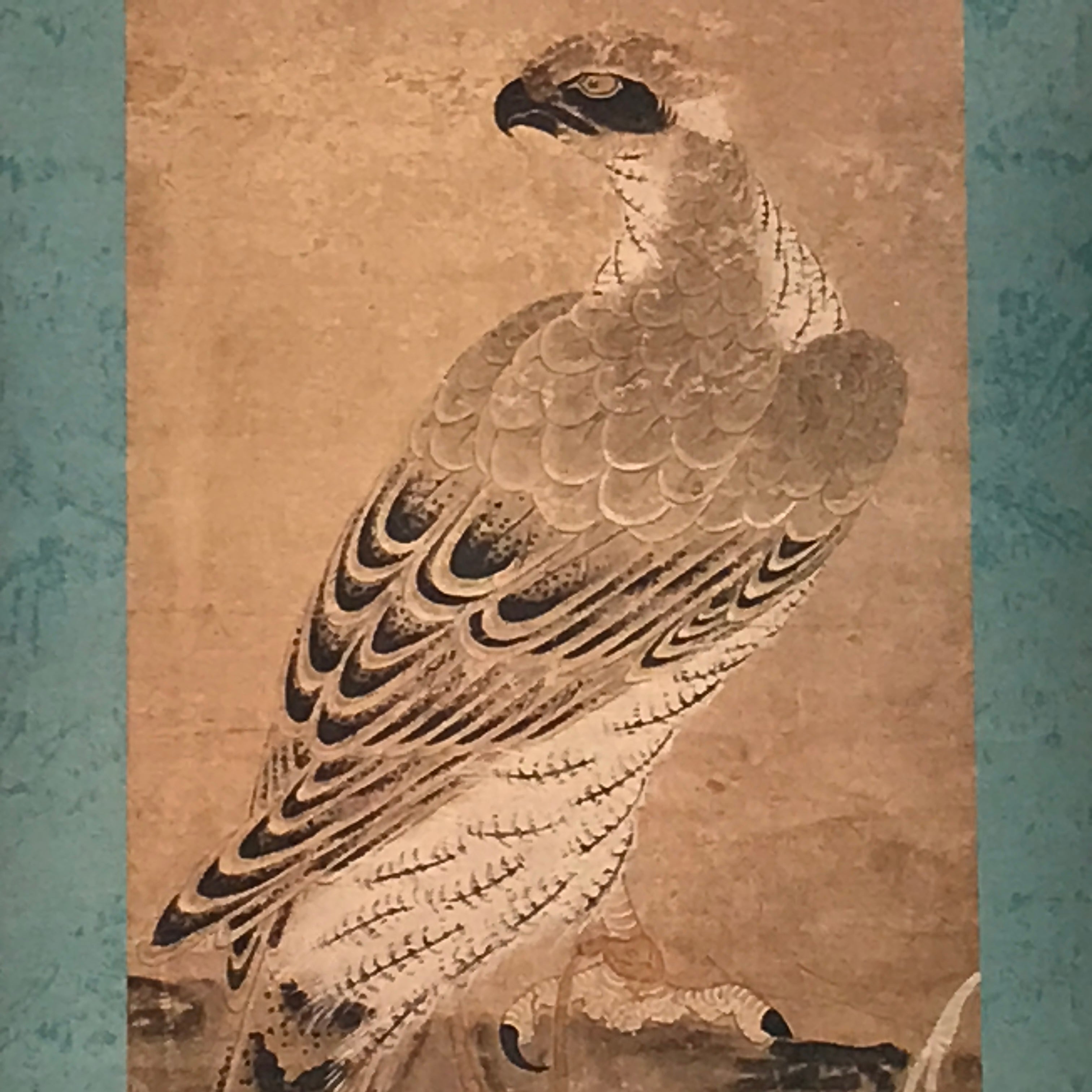 Japanese Hanging Scroll Printed Nihon-ga Hawk Victory Kakejiku Kakemono SC766