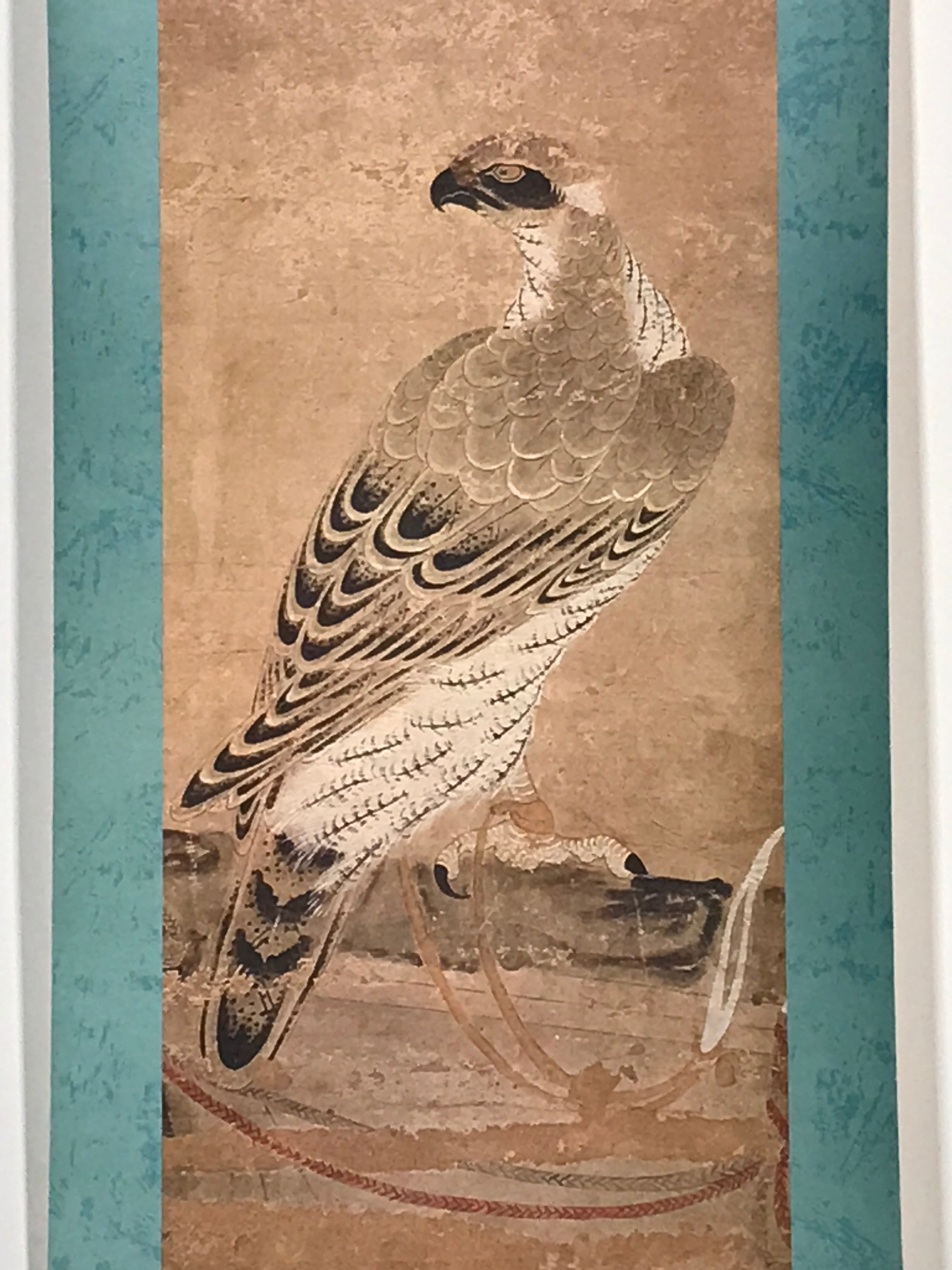 Japanese Hanging Scroll Printed Nihon-ga Hawk Victory Vtg Kakejiku Kakemono SC77