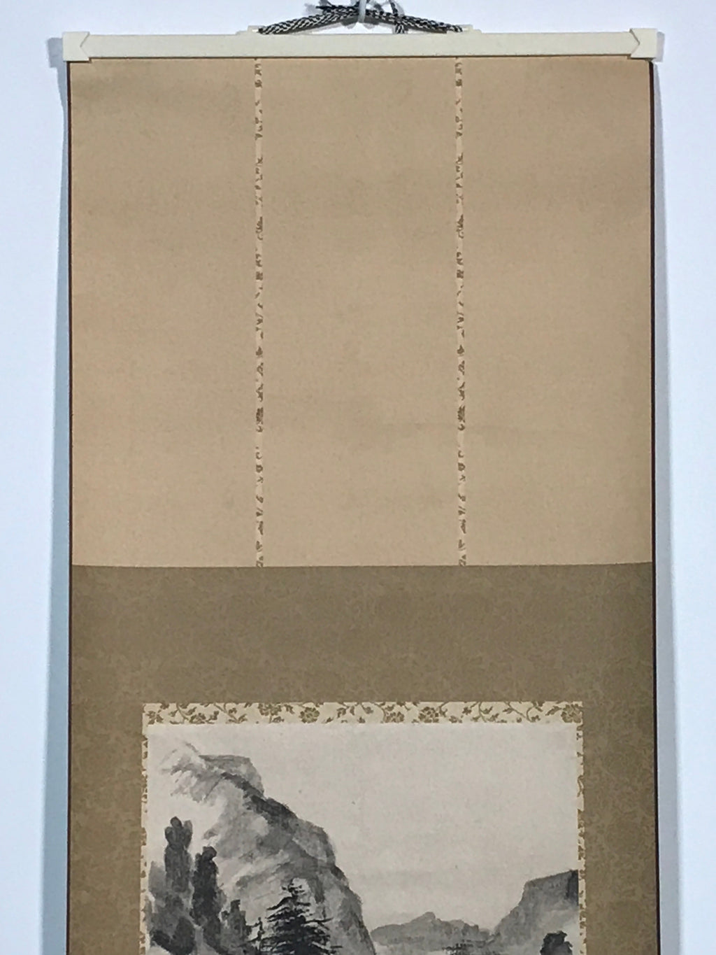 Japanese Hanging Scroll Printed Sansui-ga Mountain River Vtg Kakejiku SC768