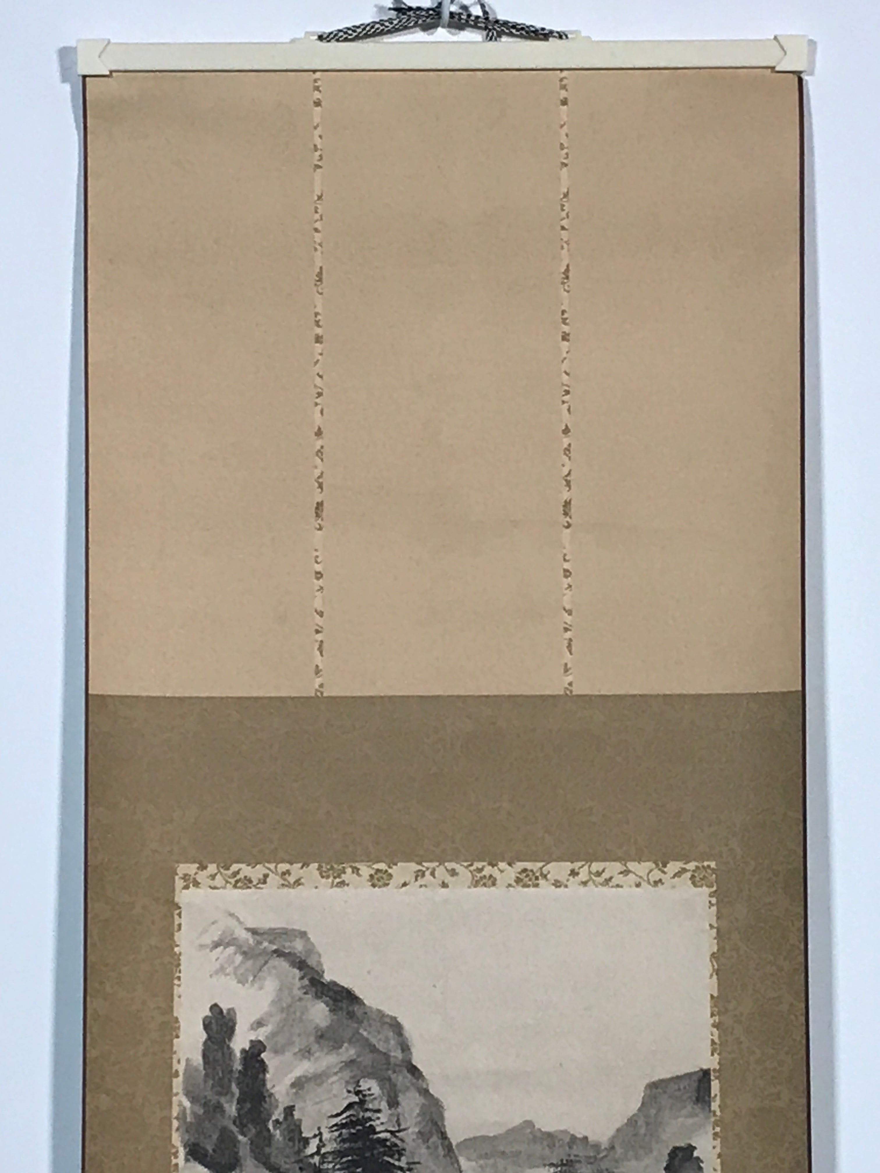 Japanese Hanging Scroll Printed Sansui-ga Mountain River Vtg Kakejiku SC768