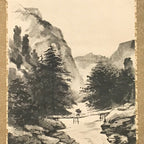 Japanese Hanging Scroll Printed Sansui-ga Mountain River Vtg Kakejiku SC768