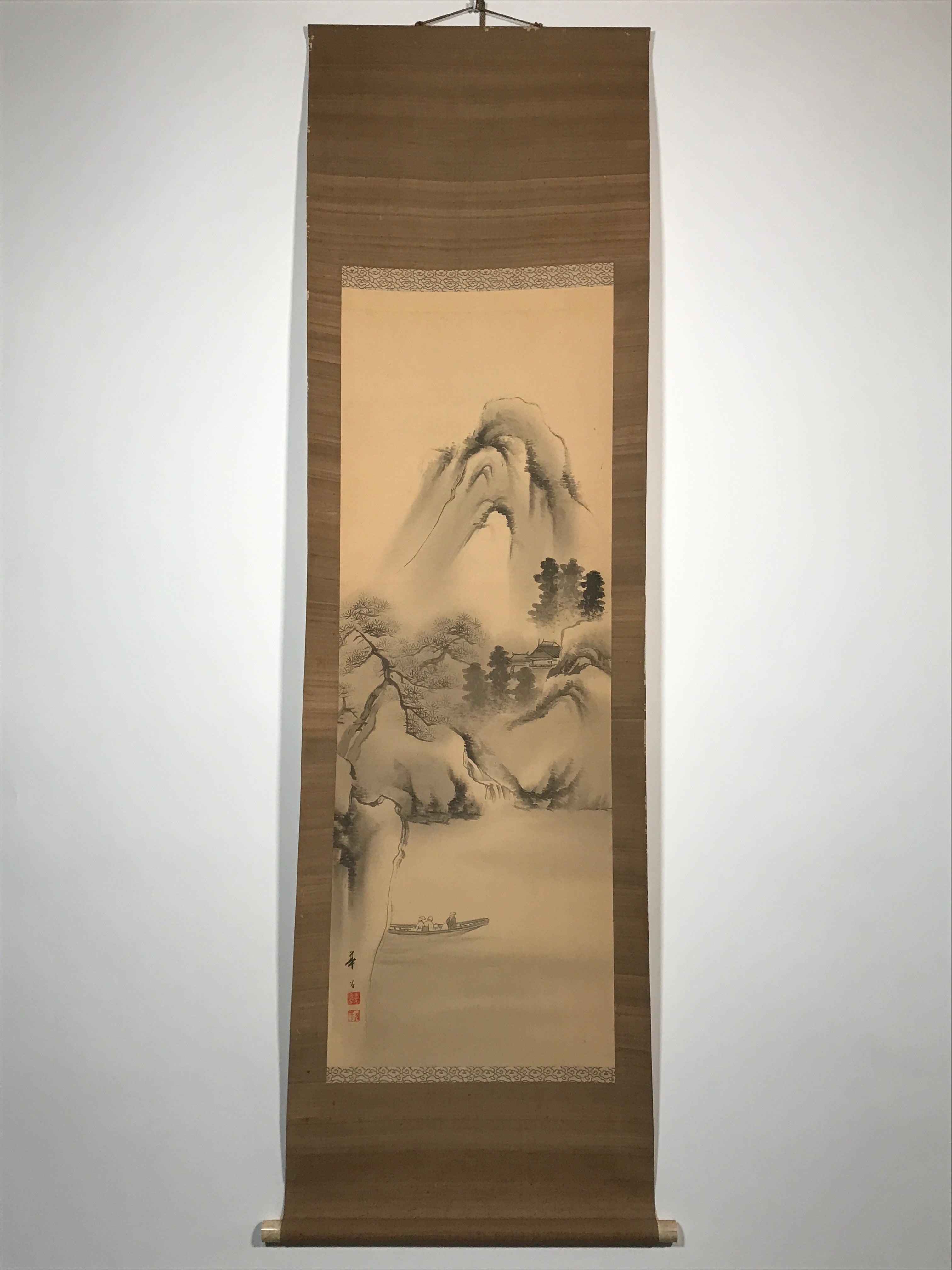Japanese Hanging Scroll Sansui Landscape Mountain River Vtg Kakejiku SC764