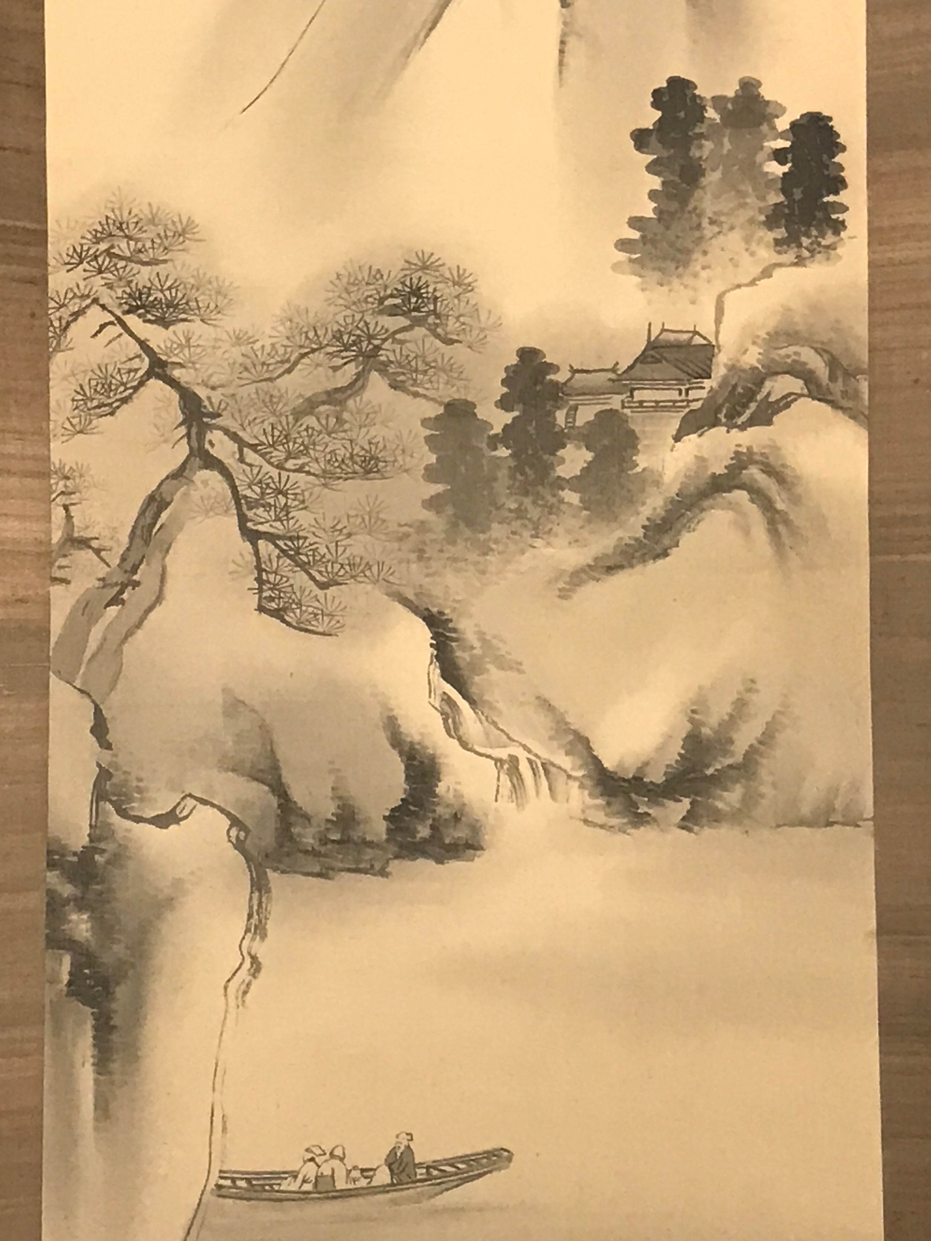 Japanese Hanging Scroll Sansui Landscape Mountain River Vtg Kakejiku SC764